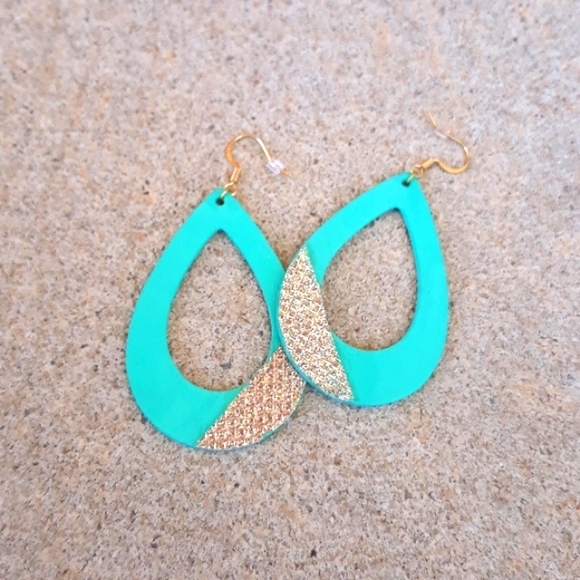 Mint Green/Teardrop/Hoop Earrings/ Shimmer Detail/ Handcrafted by J.Monique - Picture 8 of 9